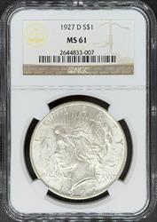 1927-D Peace Dollar MS61 NGC