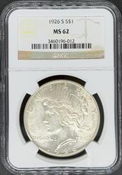 1926-S Peace Dollar MS62 NGC
