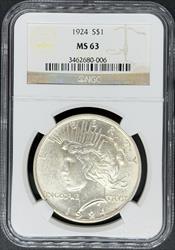 1924 Peace Dollar MS63 NGC