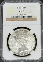 1927-S Peace Dollar MS62 NGC