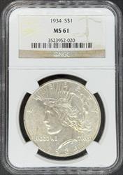 1934 Peace Dollar MS61 NGC
