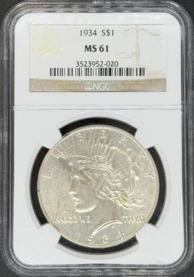1934 Peace Dollar MS61 NGC