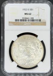 1923-S Peace Dollar MS62 NGC