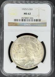 1925-S Peace Dollar MS62 NGC