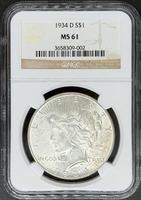 1934-D Peace Dollar MS61 NGC
