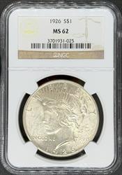 1926 Peace Dollar MS62 NGC