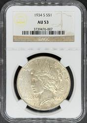 1934-S Peace Dollar AU53 NGC