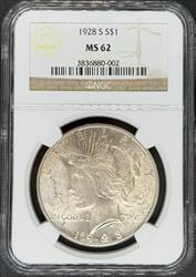1928-S Peace Dollar MS62 NGC