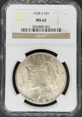 1928-S Peace Dollar MS62 NGC