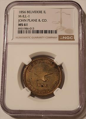 Pre-Civil War Merchant Token Belvidere IL 1856 John Plane & Co M-ILL-1 MS61 NGC