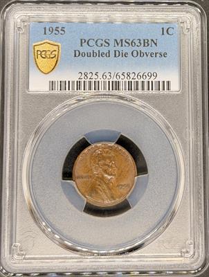 1955 DDO Lincoln Cent MS63BN PCGS
