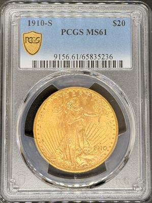 1910-S $20 St Gaudens MS61 PCGS