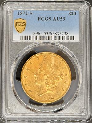 1872-S $20 Liberty AU53 PCGS