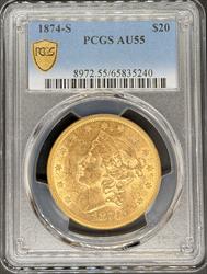 1874-S $20 Liberty AU55 PCGS
