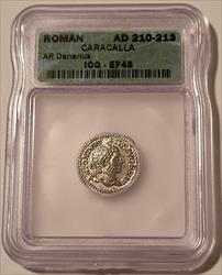 Roman Empire Caracalla AD 210-213 AR Denarius XF45 ICG