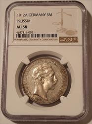 Germany Empire Prussia Wilhelm II 1912 A Silver 3 Mark AU58 NGC