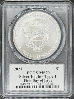 2021 T1 Silver Eagle MS70 PCGS First Day Issue