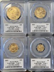 2021 T1 4pc Gold Set MS70 PCGS First Day Issue