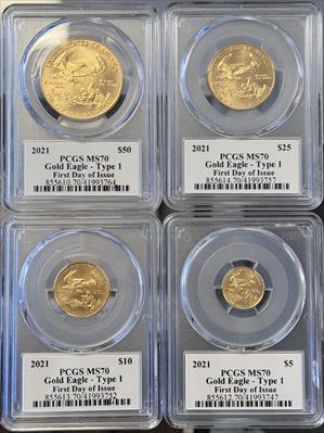 2021 T1 4pc Gold Set MS70 PCGS First Day Issue