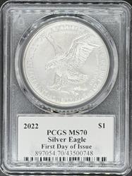 2022 Silver Eagle MS70 PCGS First Day Issue Sabin Signed