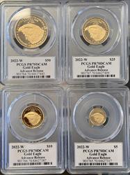 2022-W 4pc Gold Set PR70DCAM PCGS Advanced Release Sabin Signed