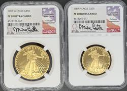 1987-P/1987-W Gold Eagle 2pc Set PF70UCAM NGC