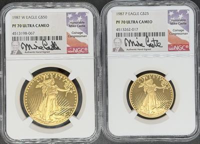 1987-P/1987-W Gold Eagle 2pc Set PF70UCAM NGC