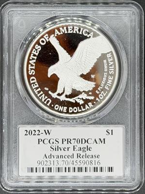 2022-W Silver Eagle PR70DCAM PCGS Advanced Release Sabin Signed