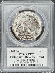 2022-W P$25 Paladium Eagle Reverse PR70 PCGS Advanced Release Sabin Signed