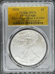 2024 Silver Eagle MS70 PCGS Gold Foil First Strike