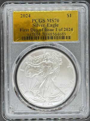 2024 Silver Eagle MS70 PCGS Gold Foil First Strike