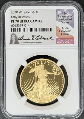 2020-W G$50 Eagle PF70UCAM NGC Early Release Cabral Signed