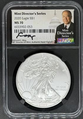 2020 Silver Eagle MS70 NGC Moy Signed Black Core