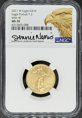 2021-W T2 G$10 Eagle With W MS70 NGC Norris Signed