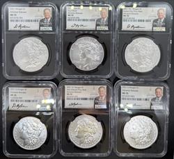 2021 6pc Morgan & Peace Set MS70 PCGS Ryder Signed Advanced Release Black Core