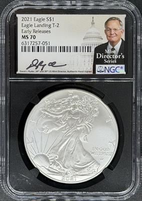2021 T2 Silver Eagle MS70 NGC Early Release Ryder Signed Black Core