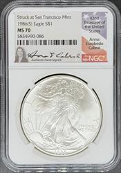 1986-S Silver Eagle MS70 NGC Cabral Signed