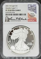 2021-W T1 Silver Eagle PF70UCAM NGC Cabral Signed