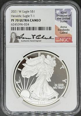 2021-W T1 Silver Eagle PF70UCAM NGC Cabral Signed