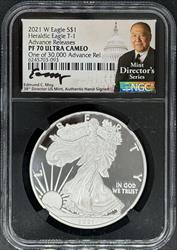 2021-W T1 Silver Eagle PF70UCAM NGC Advanced Release Moy Signed Black Core