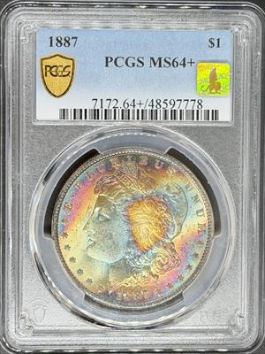 1887 Morgan Dollar MS64+ PCGS Gold Sticker Toned