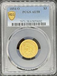 1854-O $3 Princess AU58 PCGS