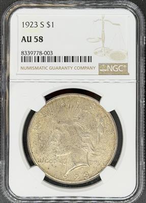 1923-S Peace Dollar AU58 NGC