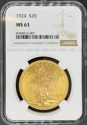 1924 $20 St. Gaudens MS63 NGC