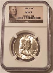 1954 S Franklin Half Dollar MS65 NGC Portrait Label