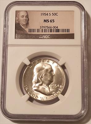 1954 S Franklin Half Dollar MS65 NGC Portrait Label