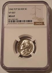 1942 P/P Jefferson Silver Nickel RPM VP-007 MS67 NGC