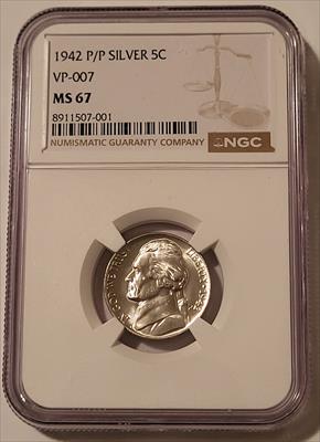 1942 P/P Jefferson Silver Nickel RPM VP-007 MS67 NGC