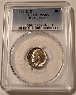 1969 D/D Roosevelt Dime RPM FS-501 MS65 PCGS