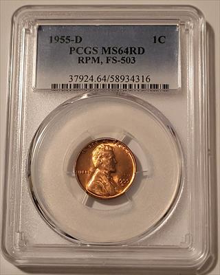 1955 D/D Lincoln Wheat Cents RPM FS-503 MS64 RED PCGS